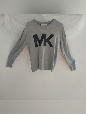 MICHAEL Michael Kors Grey Crewneck Sweater with Large Black MK Logo Size Medium